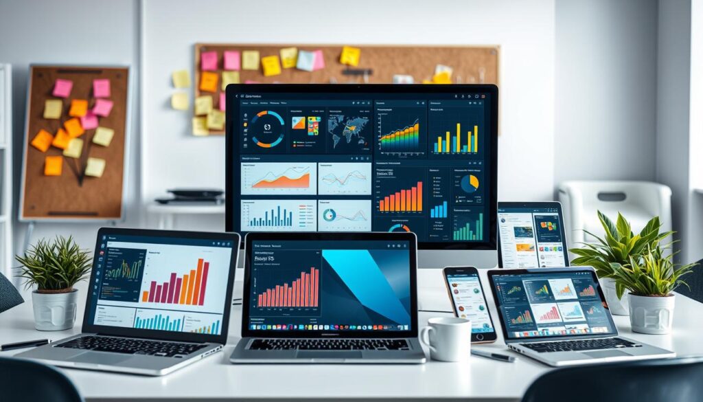 Devices with analytics dashboards showcasing an effective blog monitoring strategy for tracking performance and growth.