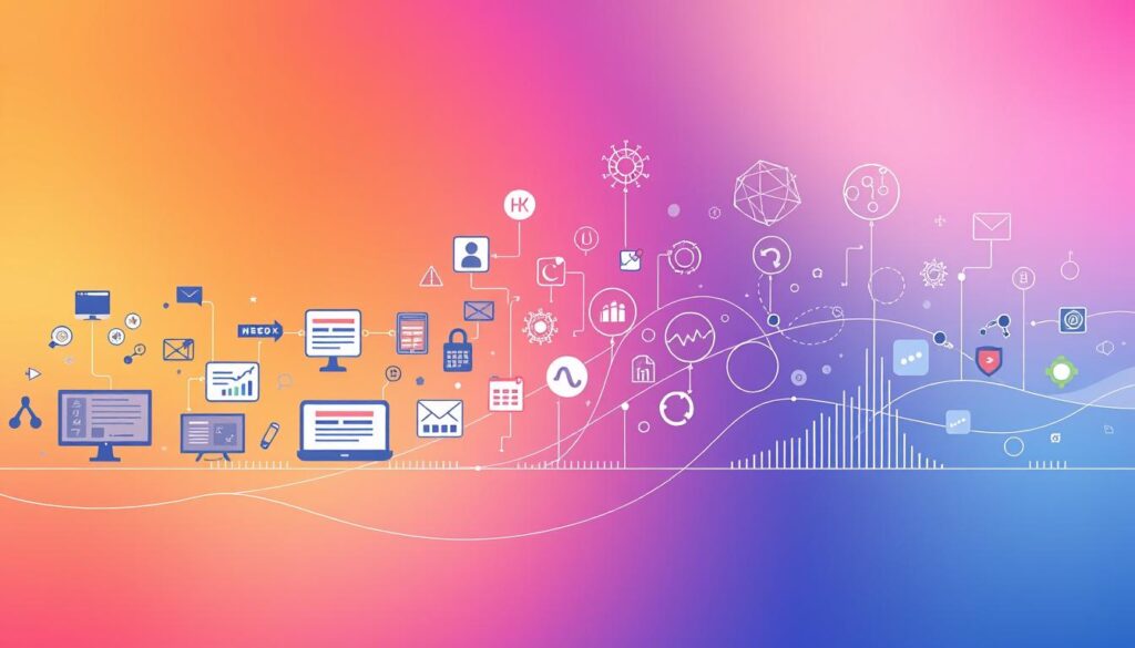 Interconnected devices and data charts illustrating the evolution of blog monitoring trends and advanced analytics.